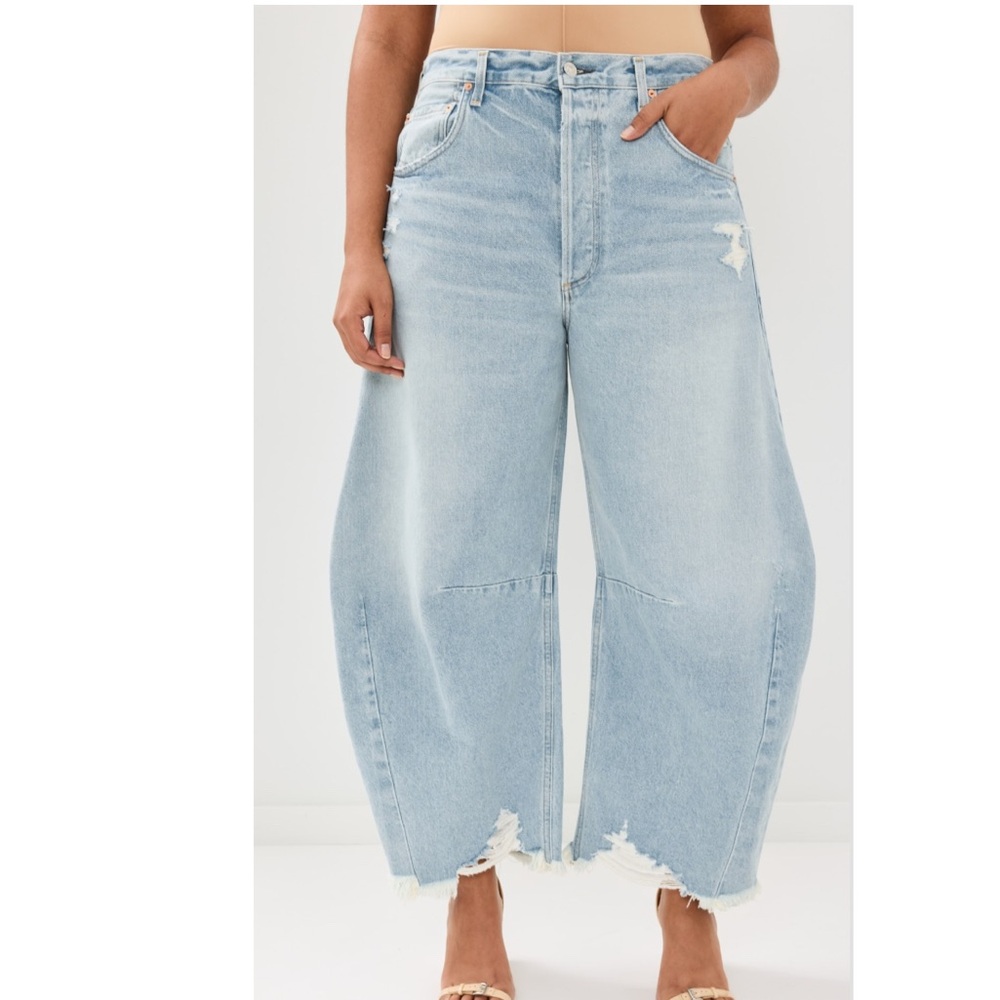 Citizens of Humanity Womens Horseshoe Jeans Blue Denim Distressed  Wideleg 27